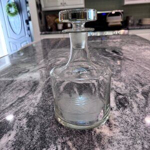 Vintage Tuscany Clipper Etched Ship Glass Decanter and 3 Footed Whiskey Glasses